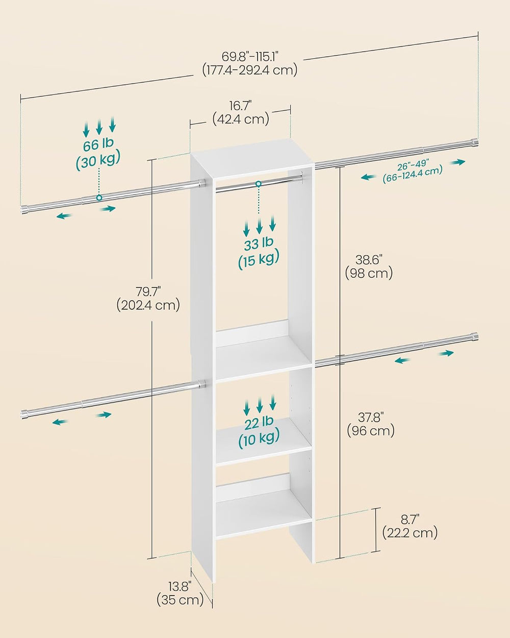 SONGMICS Closet System, Customizable Walk-In Closet Organizer System