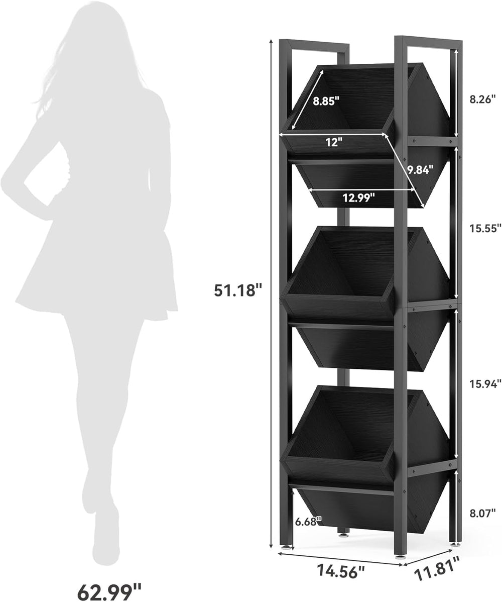 LITTLE TREE 3-Tier Basket Stand, Wooden Floor Stand Shelving Unit, Rustic Sta...