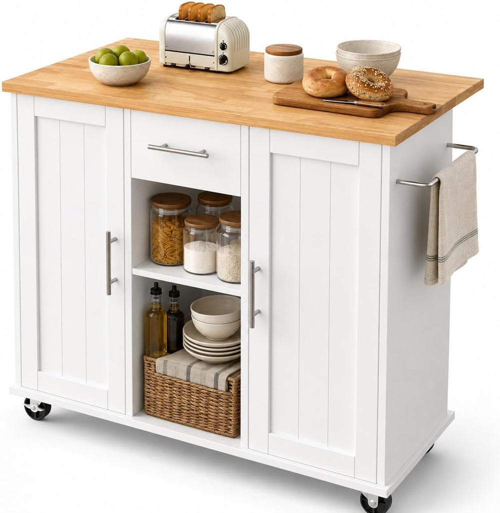 JY QAQA 42" Rolling Kitchen Island Cart with Storage, Drop Leaf Countert...