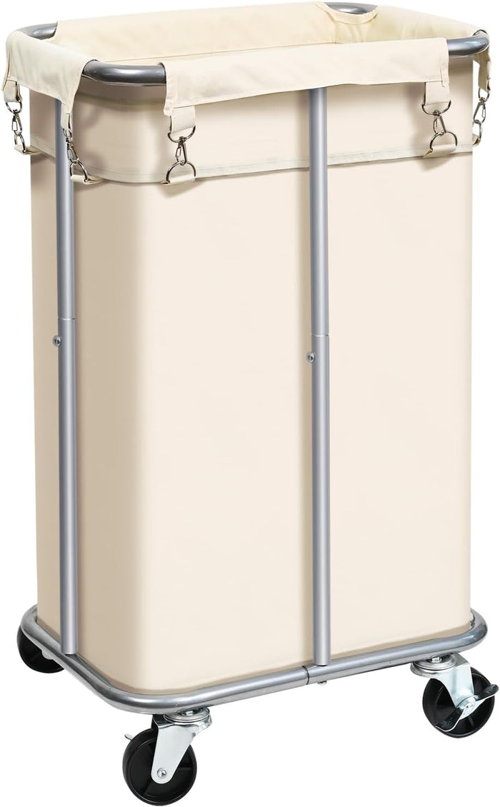 100L Rolling Laundry Hamper Basket with Wheels for Bedroom, Beige