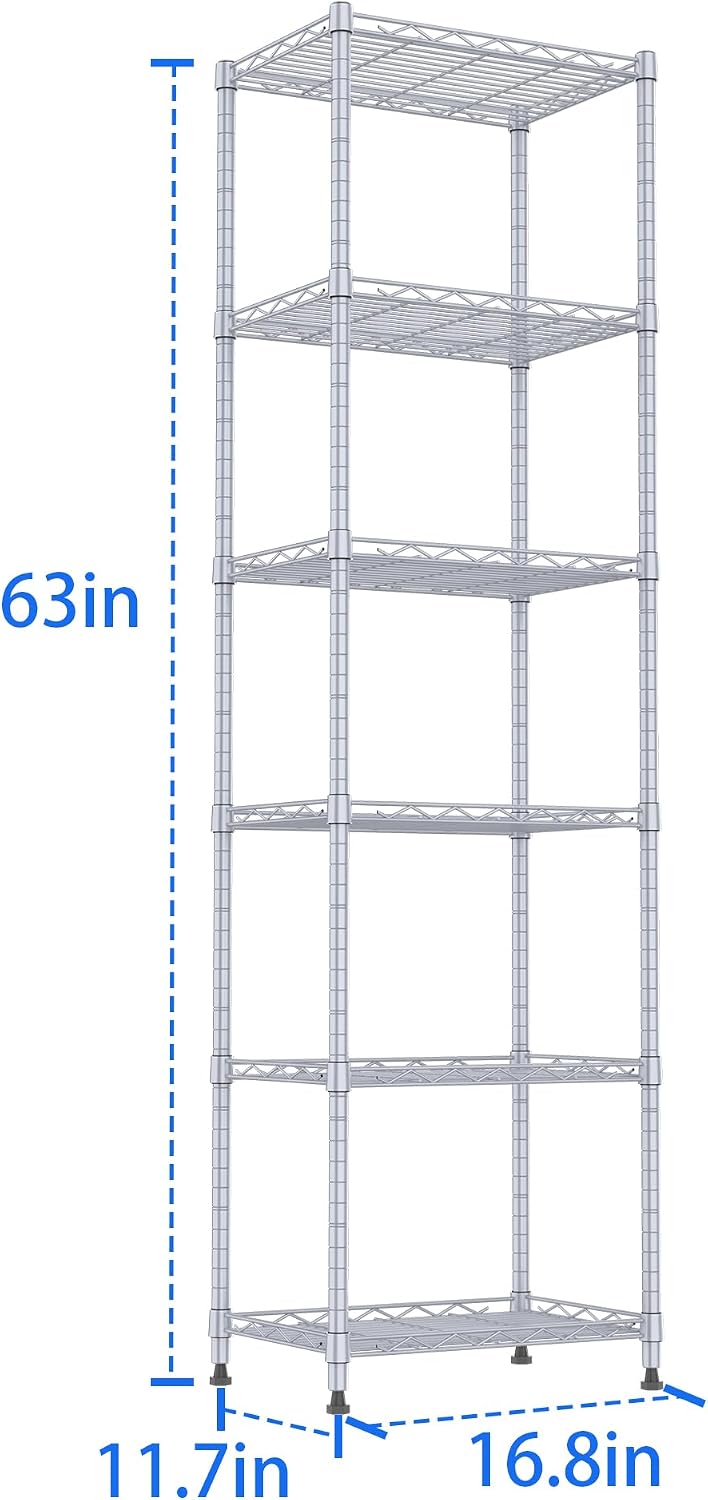 6 Wire Shelving Steel Storage Rack Adjustable Unit Shelves for Laundry Bathro...