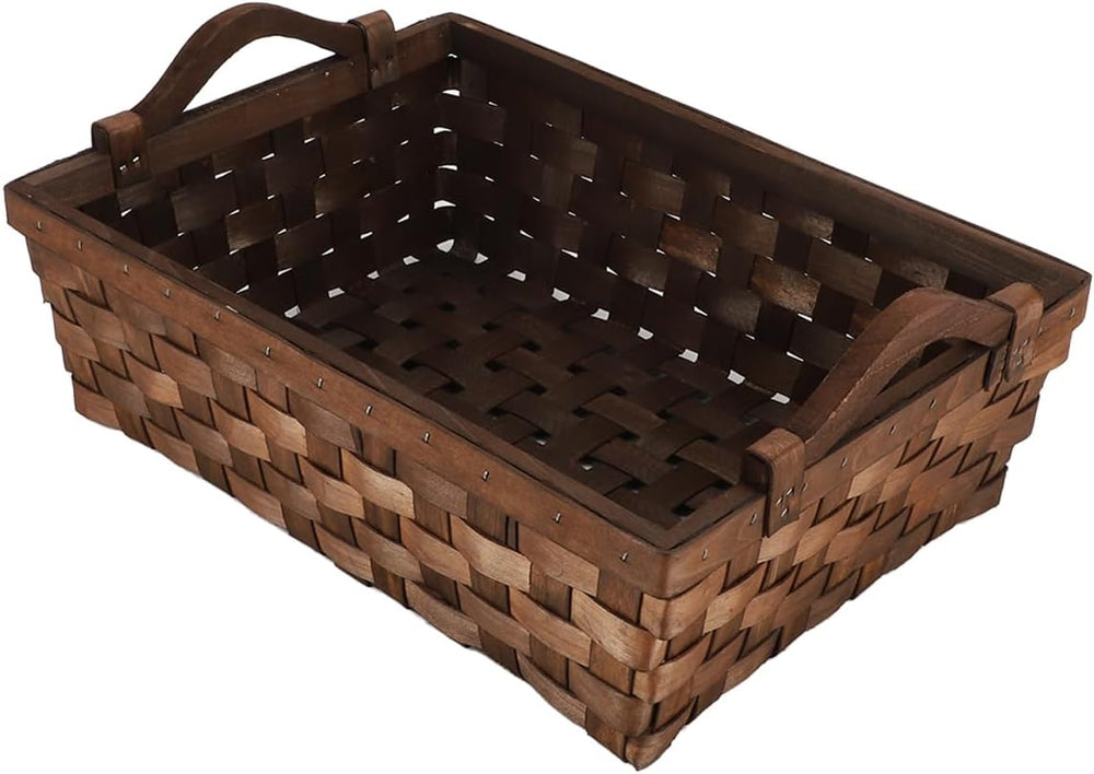 Kingwillow Rectangular Empty Wicker Gift Basket Wicker Tray (Dark Brown)