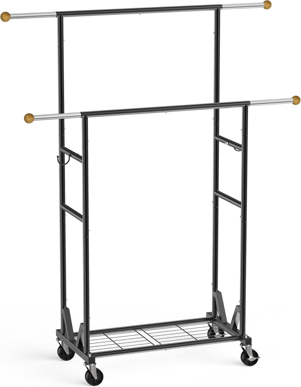 Rolling Garment Rack - Double Rod Clothes Rack with Lockable Casters, Mesh St...