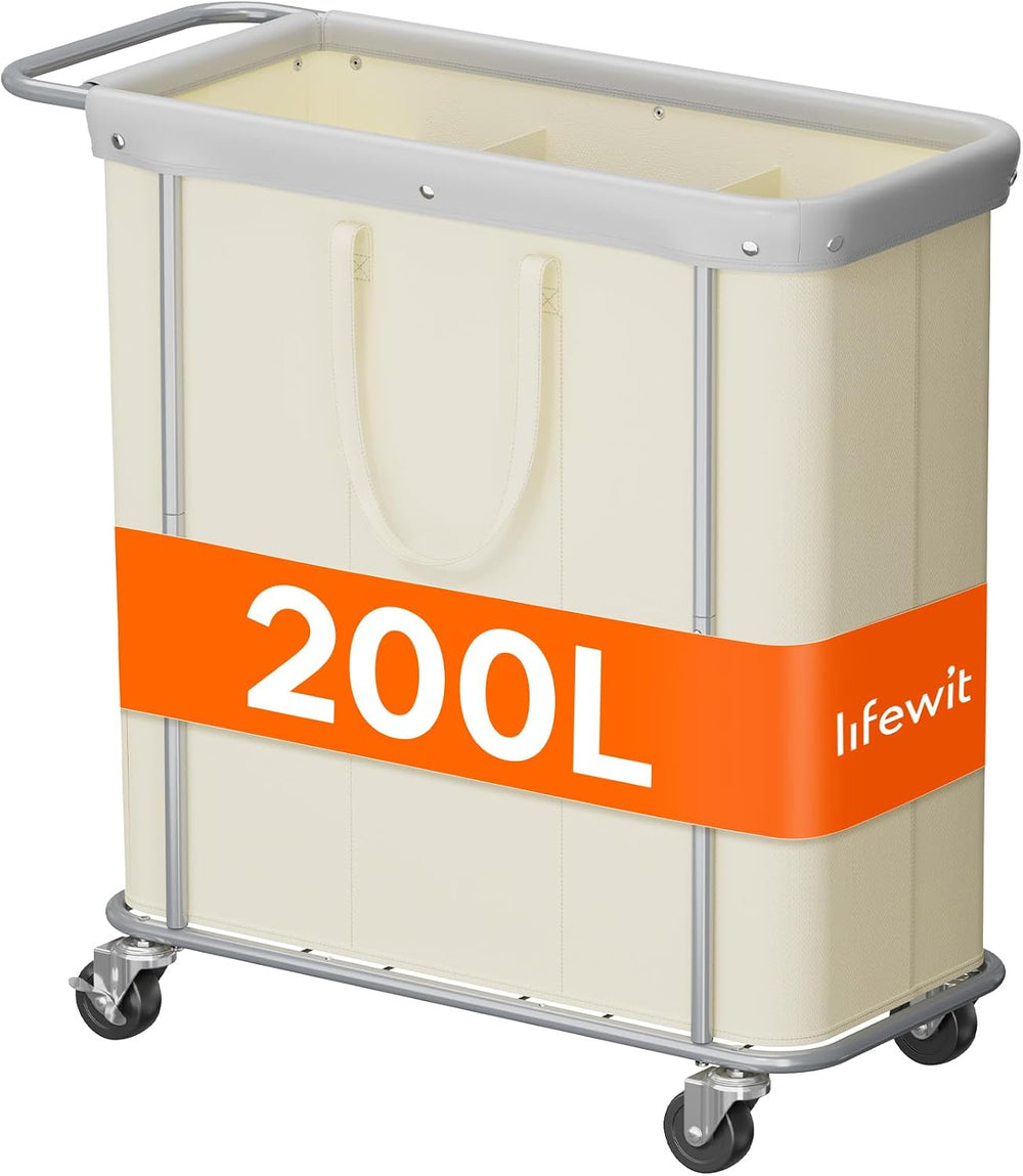 Lifewit 200L Rolling Laundry Basket with Steel Frame, Removable Bag, White
