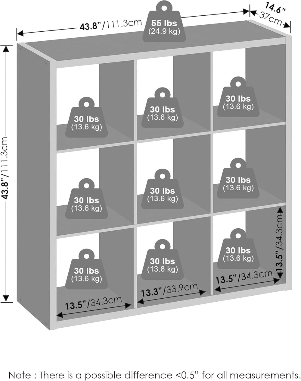 Furinno Simple 9-Cube Storage Organizer, Display Shelf, White