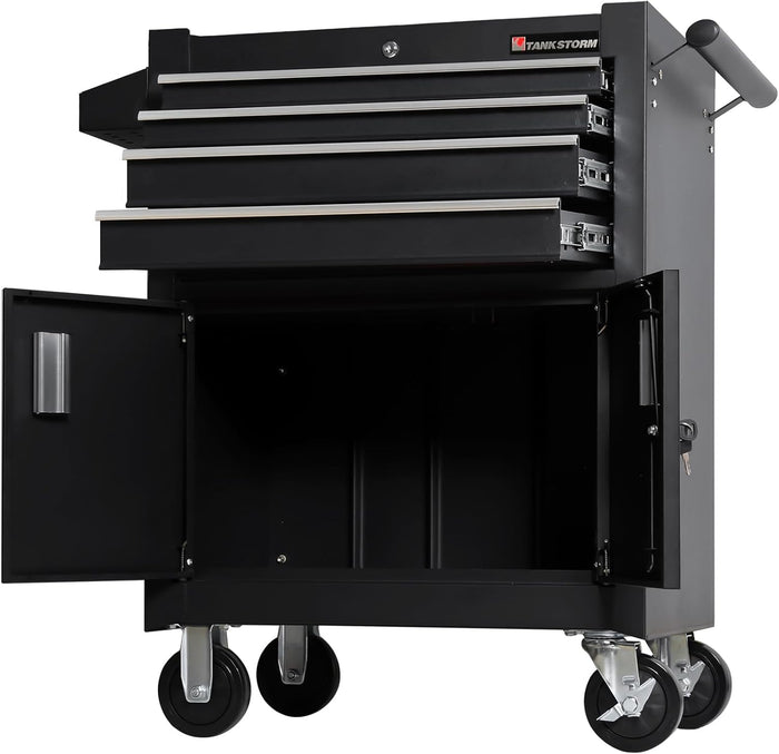 4-Drawer Rolling Tool Chest with Cabinet, Heavy Duty Metal Tool Box on Wheels, Lockable Rolling Tool Cabinet with Drawers & Doors, Garage Tool Storage Organizer for Workshop, Repair Shop