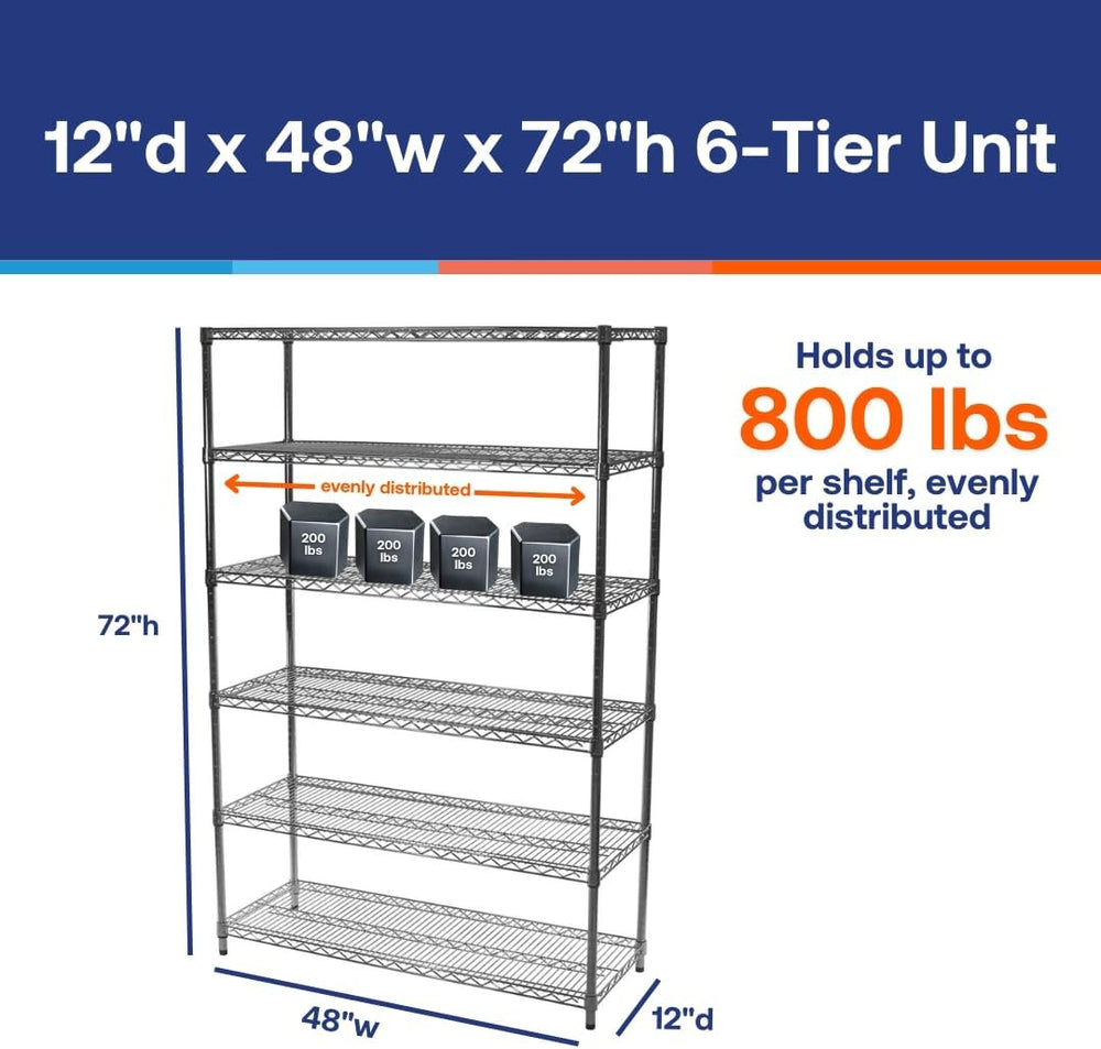 Shelving Inc.12 d x 48" w x 72" h Chrome Wire Shelving with 6 Tier ...