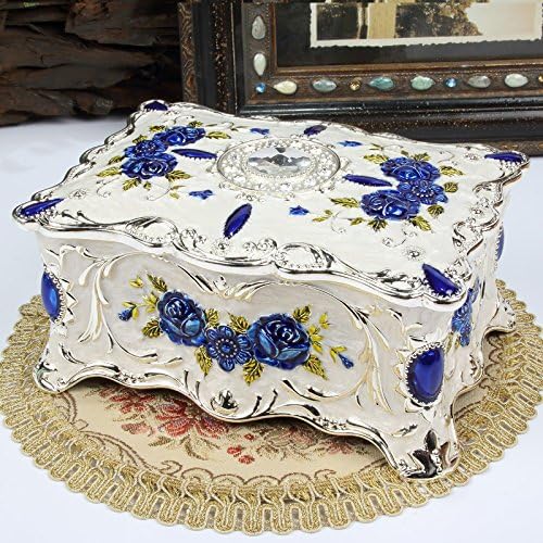 Luxury Vintage Rectangle Metal Alloy Jewelry Box Trinket Organizer Storage Bo...