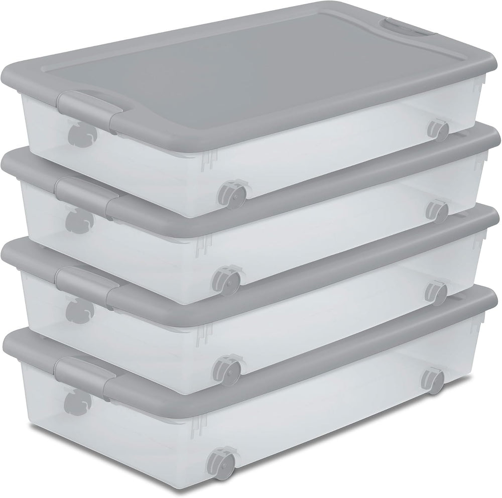 Sterilite Wheeled Latching Box w/Lids for Home & Office, 56 Quart, 4-Pack