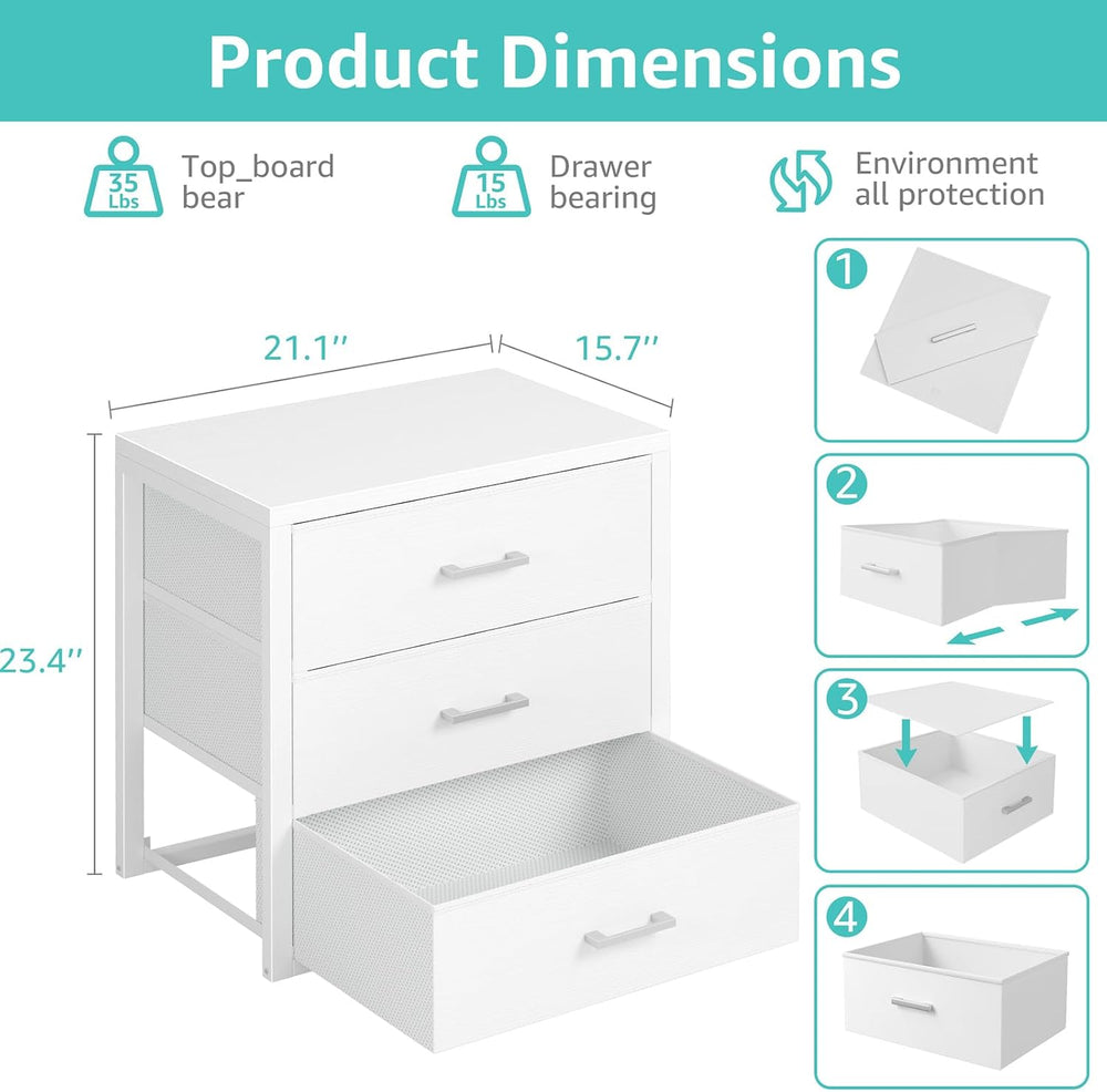BOLUO Closet Drawers White 3 Drawer Dresser for Closet Organizers and Storage...