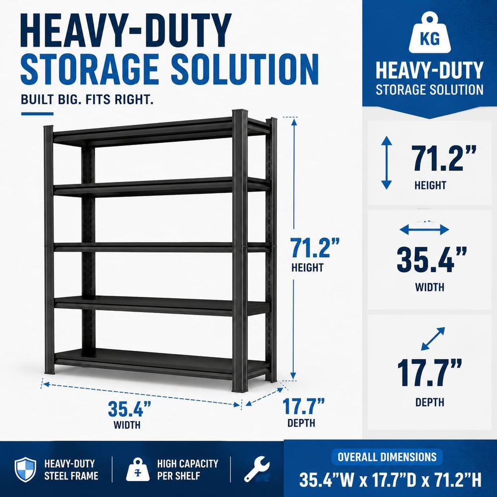 Heavy Duty Garage Shelving, 5 Tier Storage Shelves, 2500 LBS Adjustable Indus...