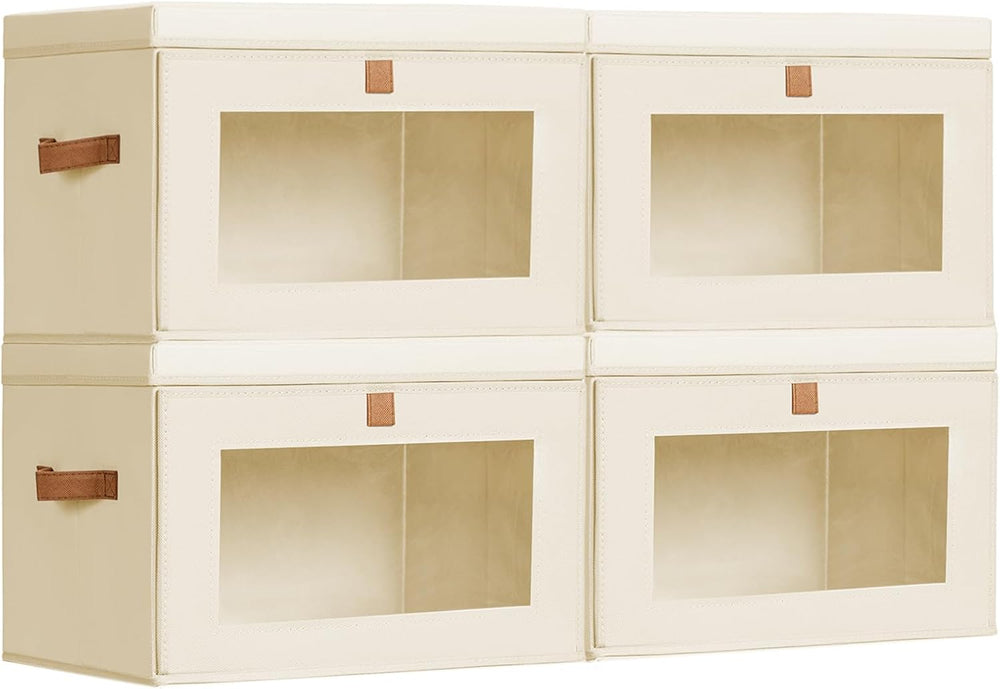 Homsorout Storage Bins with Lids - Front Opening Storage Box with Clear Windo...