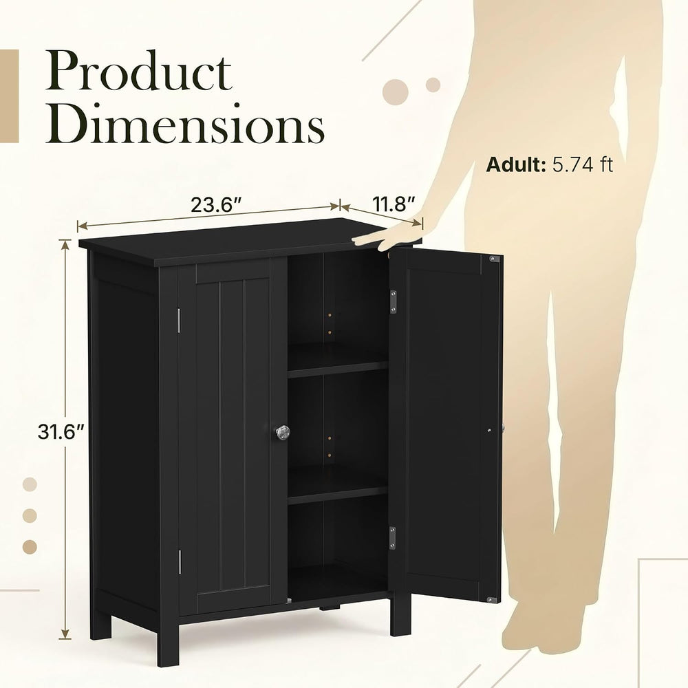 ZENY Bathroom Floor Storage Cabinet with Double Door + Adjustable Shelf, Wood...
