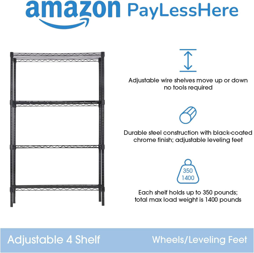 PayLessHere | 4-Tier Wire Shelf | 36"x14"x62" | Black