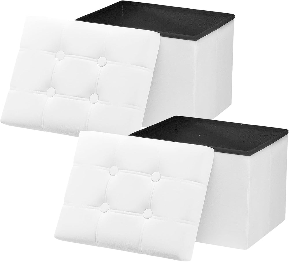 AmasSmile Ottoman with Storage,Folding Chest,17" Velvet,White 2 Pack