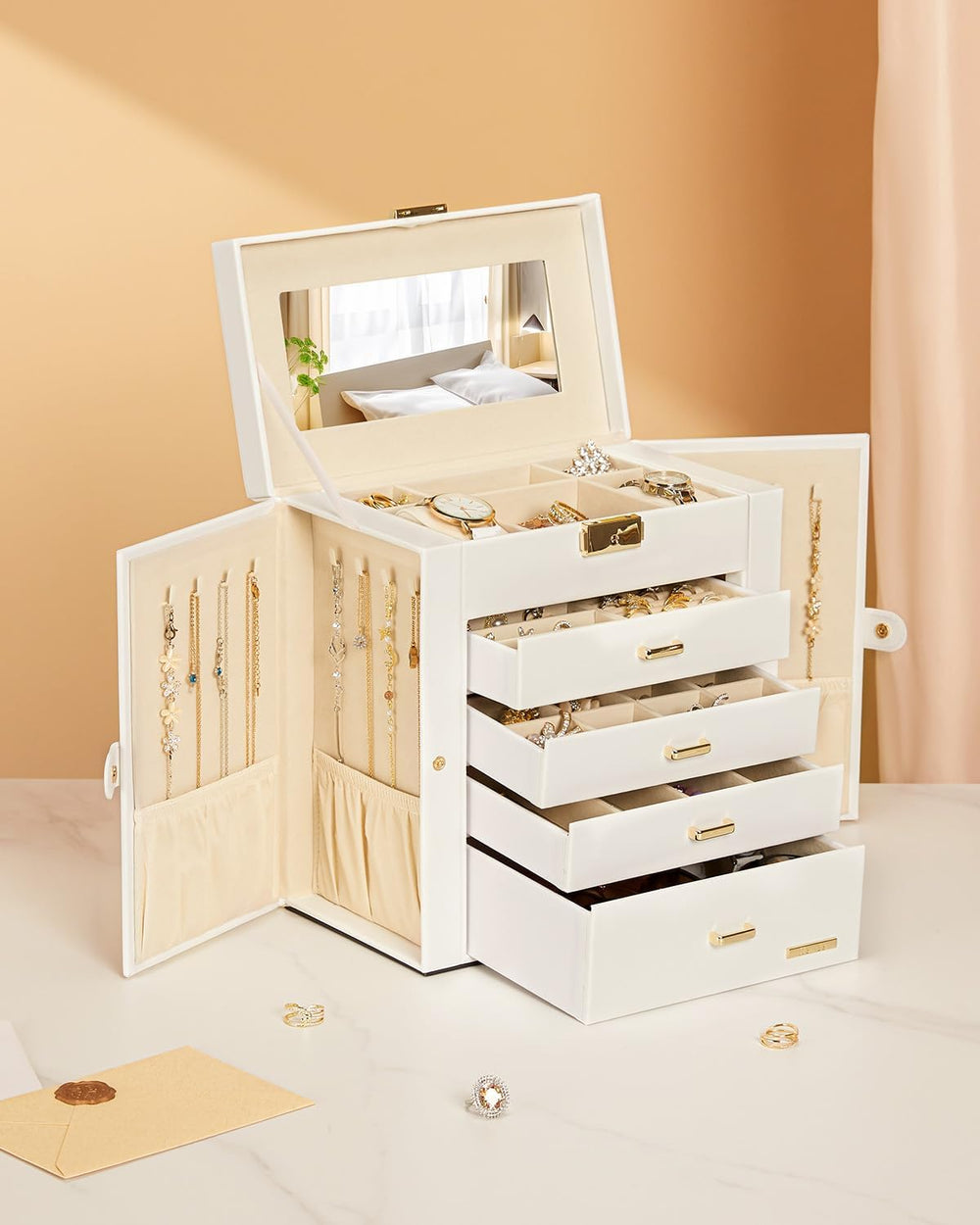 Homde Large Jewelry Box for Women: 5-Layer Organizer with Lock for Dresser