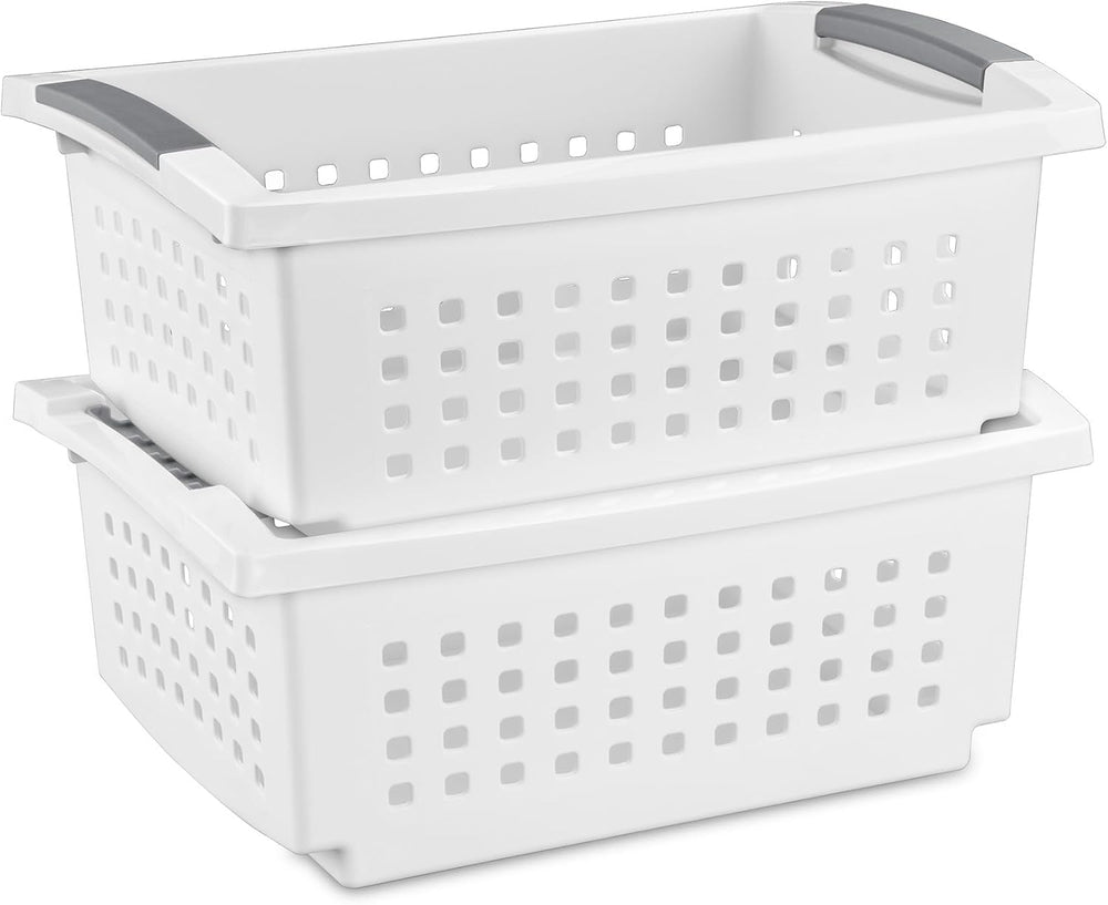 Sterilite 8 Pack Medium Stacking Basket, Open Top Storage Bin with Handles, W...