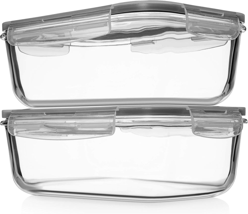 8 Cups/ 63 Oz 4 Piece (2 containers + 2 Lids) Large Glass Food Storage/ Bakin...