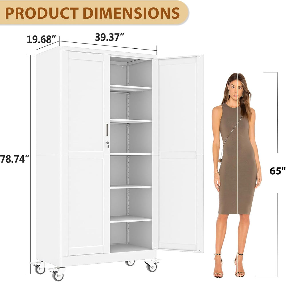 79" H Metal Pantry Storage Locker Cabinet with Wheels,Rolling Kitchen Pa...