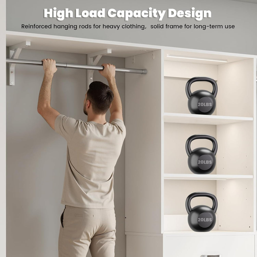 iSunirm 96" Wall Mounted Closet System with LED, Walk-In Style Wood Clos...