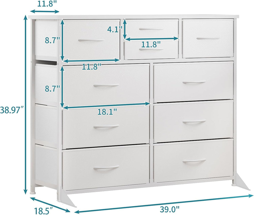 LUMTOK 10 Drawers Dresser with Fabric Bins for Bedroom,Closets,Greige