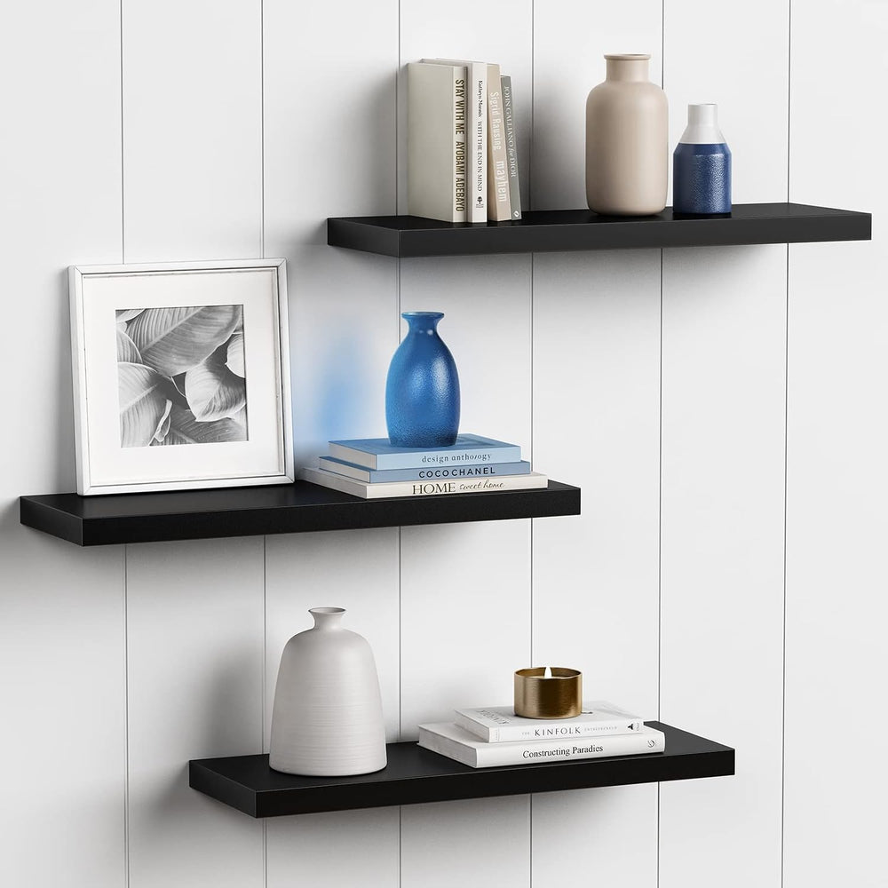 Forbena 24 Inch Long Black Floating Shelves for Wall, Large Wall Shelves for ...