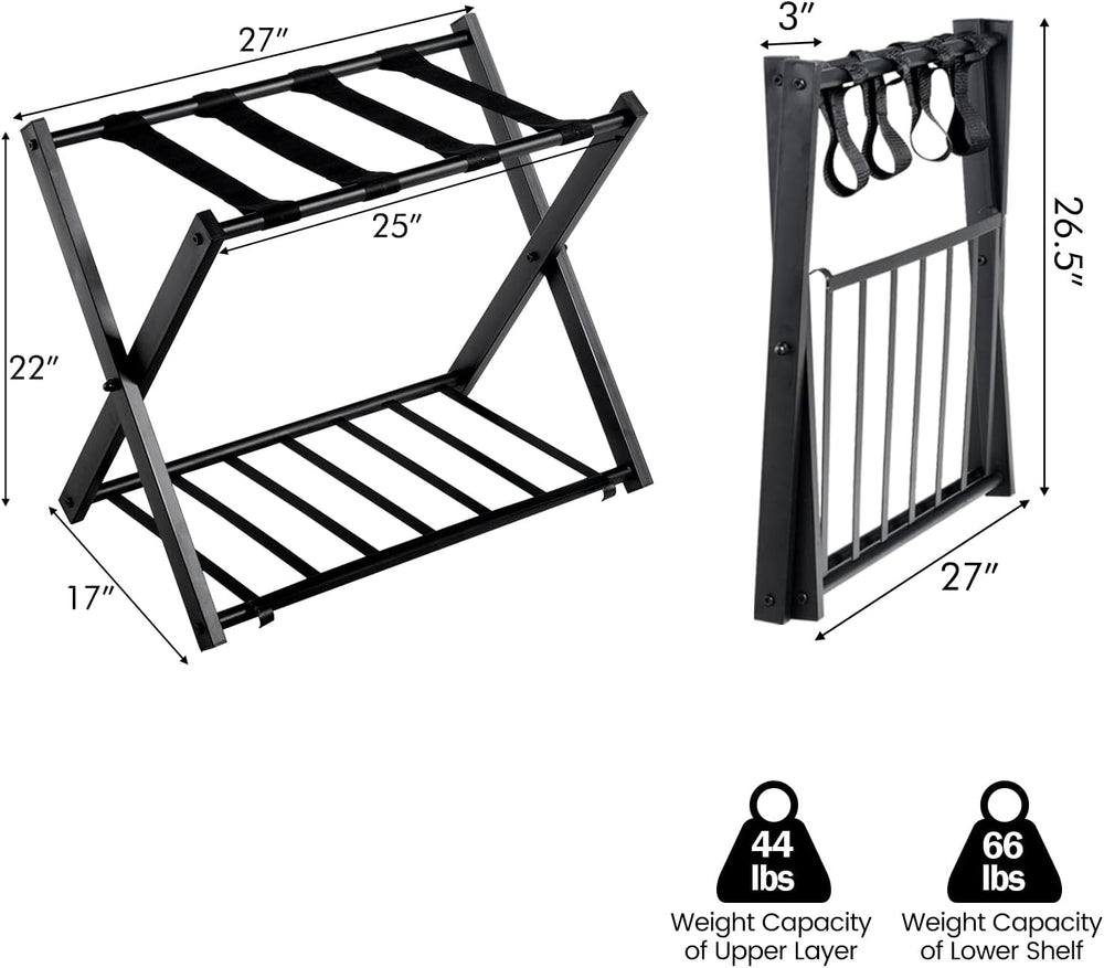 S AFSTAR Folding Luggage Rack with Shoe Shelf, Metal Suitcase Stand, Portable...