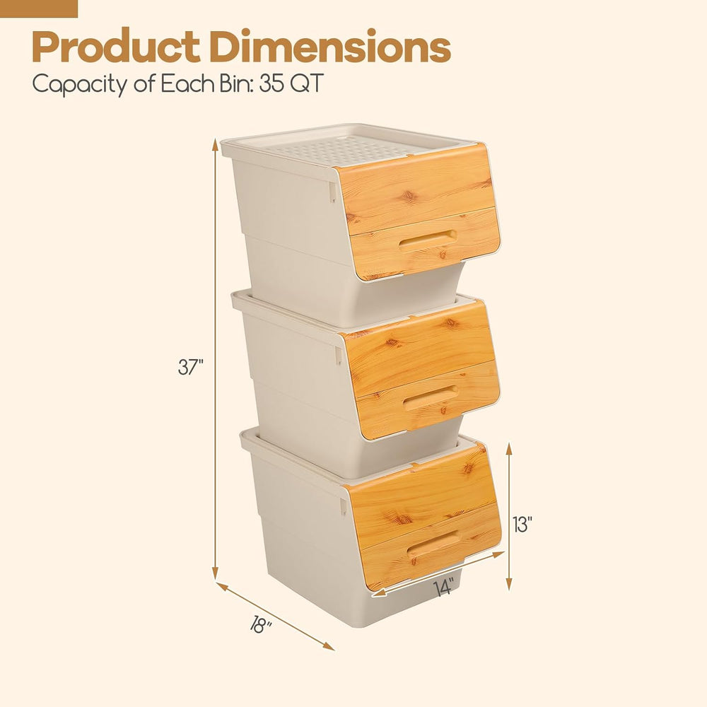 GIANTEX 6 Pack Plastic Stackable Storage Bins with Lids & Wheels, 35 QT