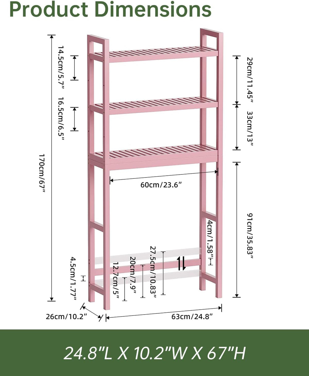 SMIBUY Bathroom Storage Shelf, Bamboo Over-The-Toilet Organizer Rack, Freesta...