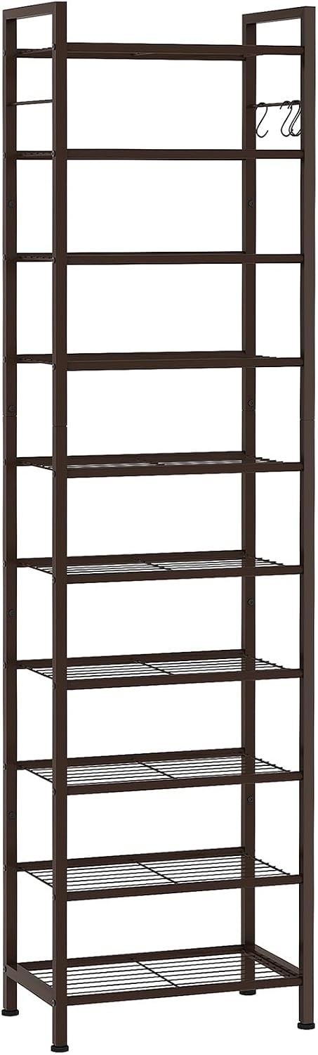 usikey 10 Tiers Narrow Shoe Rack 20-30 Pairs, Sturdy Metal Tall Shoe Rack She...
