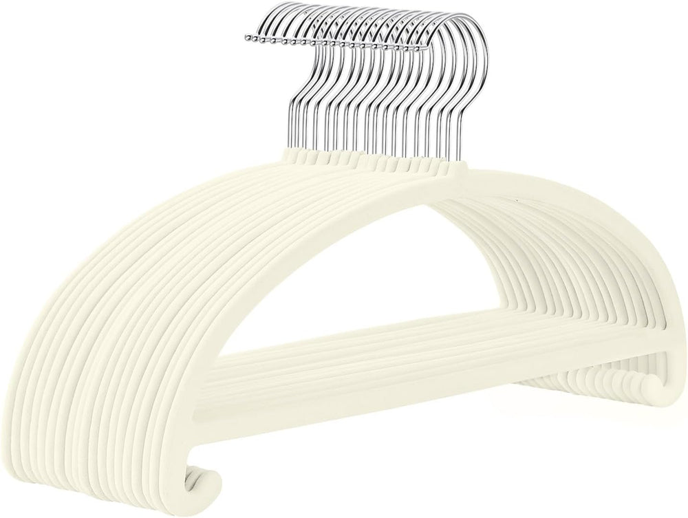 MIZGI 50 Pack Ivory Velvet Hangers - No Shoulder Bumps, Heavy Duty Non-Slip C...