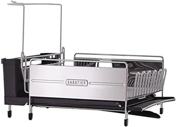 Sabatier Expandable Dish Drying Rack with Drainboard - Stainless Steel Dish Rack for Kitchen Counter, Stemware Holder and Utensil Caddy Included