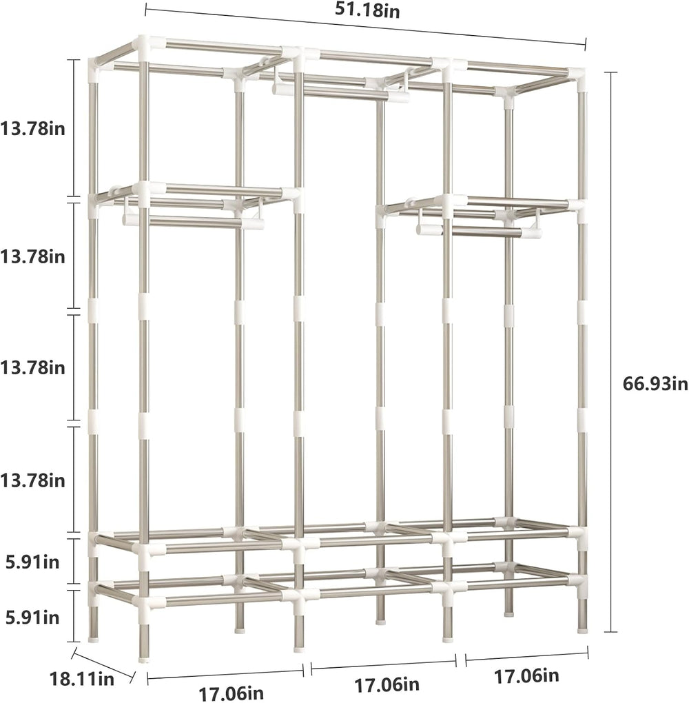 Portable Armoire Wardrobe Closet with 3 Drawers and 3 Hanging Rods,Cloth Clos...