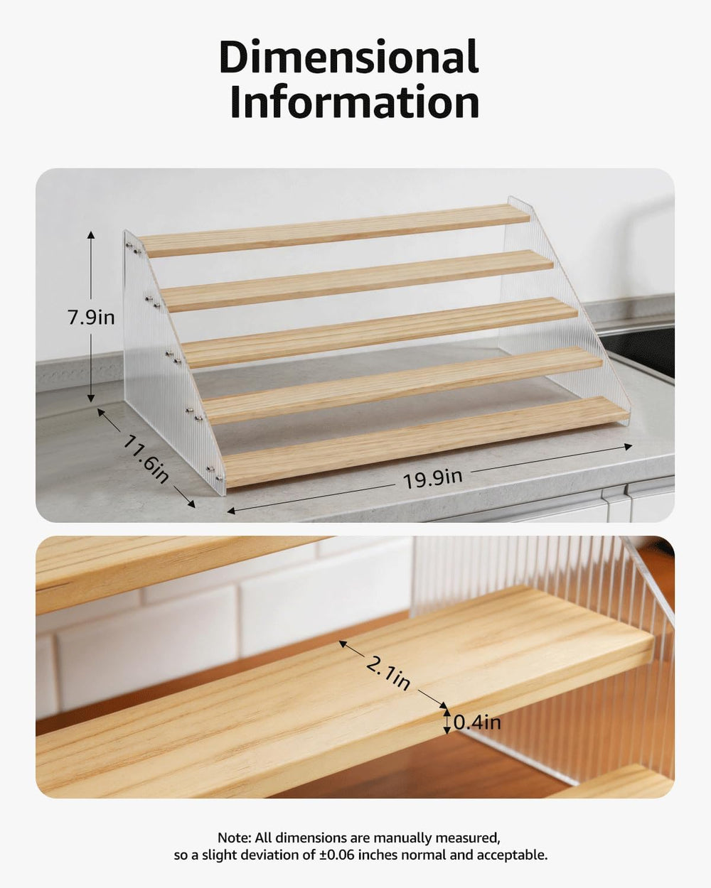 Tiered Spice Rack Organizer for Countertop & Cabinet, 5-Tier 19.9in Kitch...