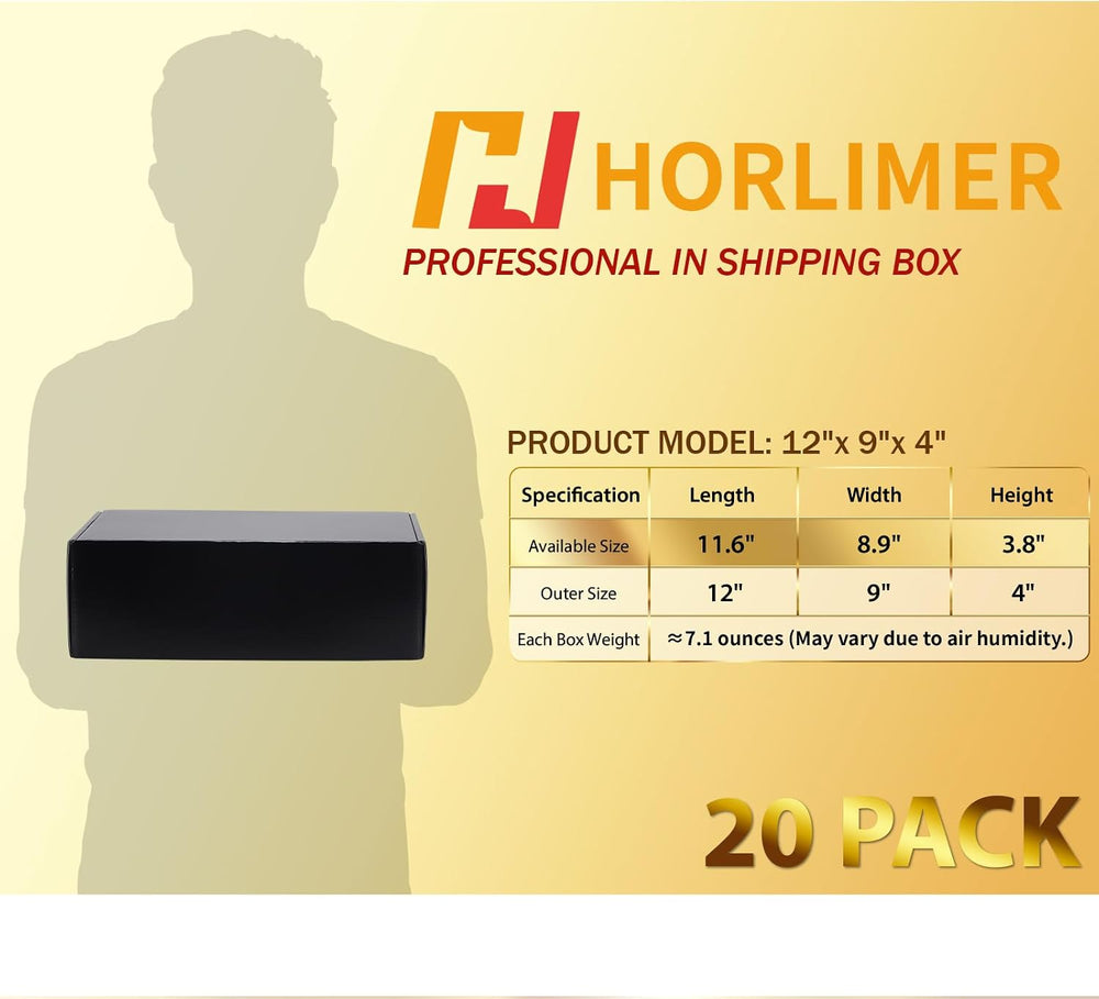 HORLIMER 12x9x4 inches Shipping Boxes Set of 20, Black Medium Corrugated Card...