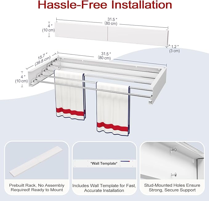 Wall Mounted Drying Rack 31.5", Foldable Laundry Drying Rack