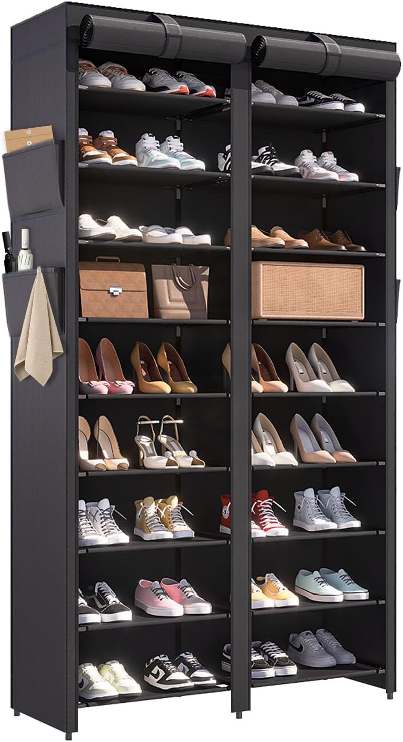 Shoe Rack with Covers - 9 Tiers Tall Shoe Rack Organizer Large Capacity Shoe ...