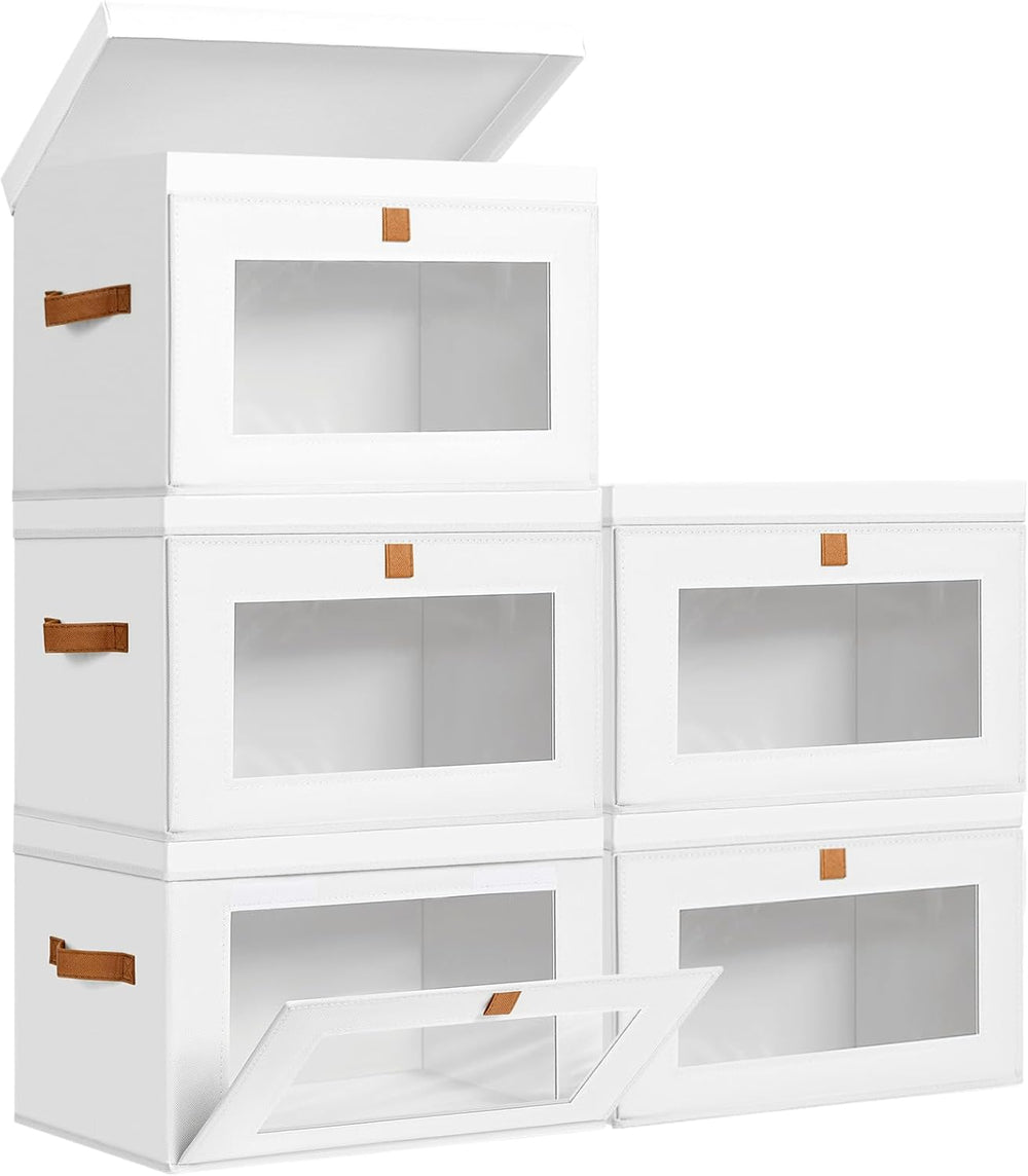 DIMJ Storage Bins with Lids - 5 Pack Large Fabric Closet Organizer with Windo...