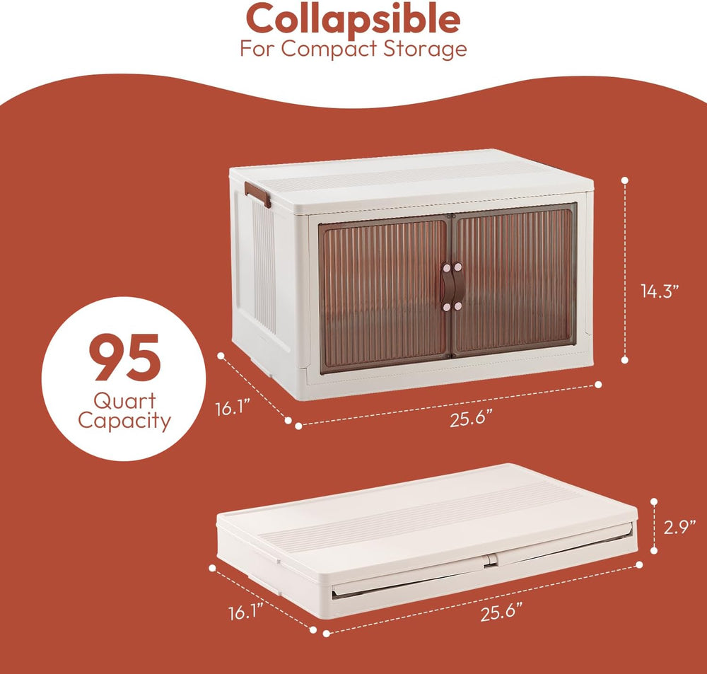 95 QT Foldable Stackable Storage Bins with Doors – Magnetic Doors Stackable O...