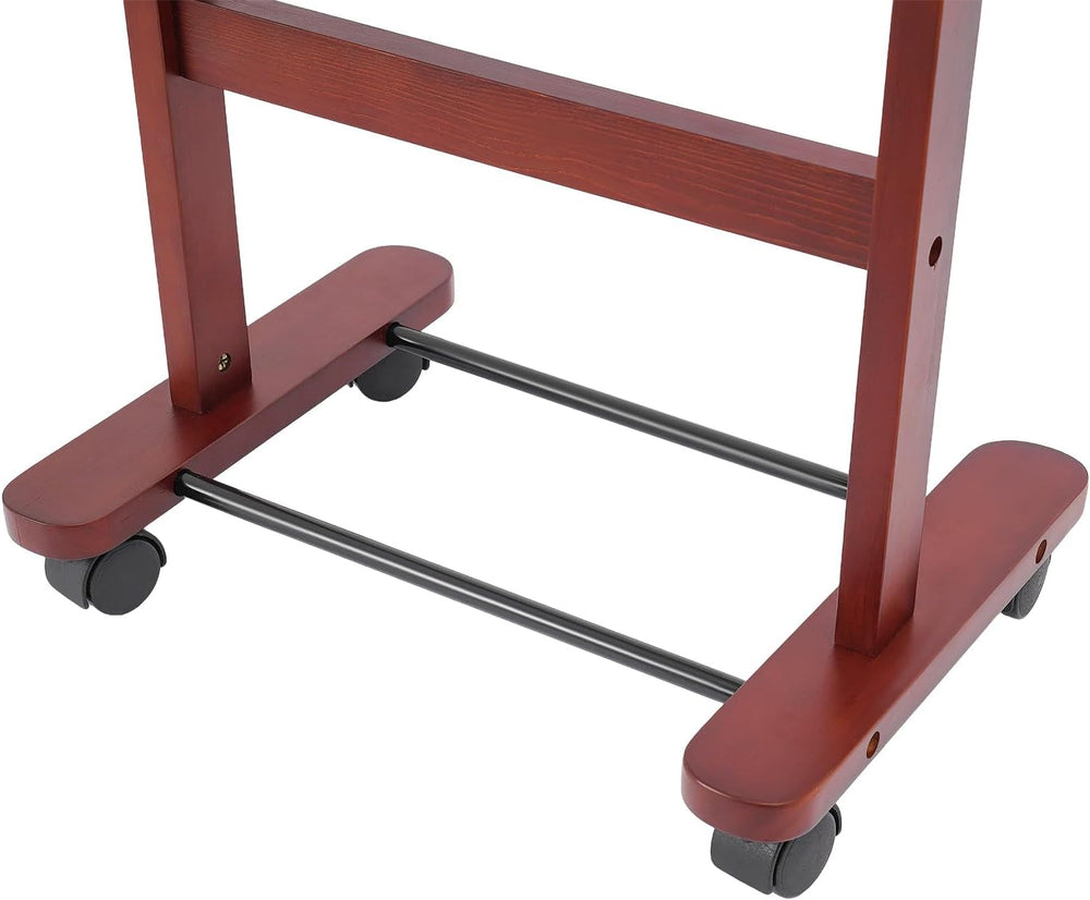 Valet Stand with Wheels and Top Tray, Wood Mens Suit Valet Stand with Shoe Sh...
