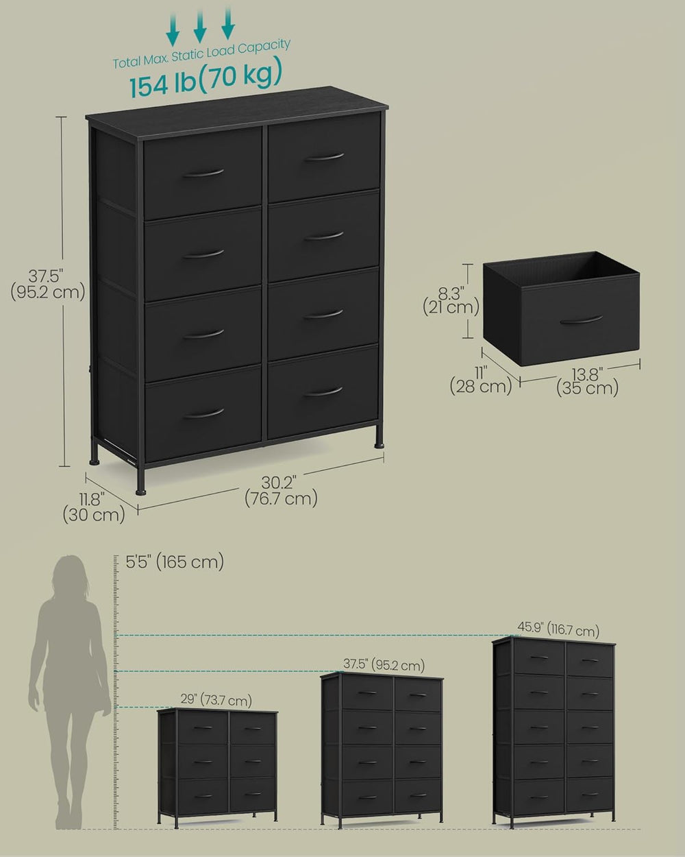 SONGMICS Dresser for Bedroom, Chest of Drawers, Steel, MDF, 8 Non-Woven Fabri...
