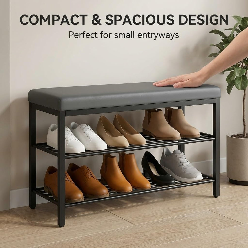 USTECH Shoe Storage Bench with 3 Tier Standing Shelf and Comfortable Seat | P...