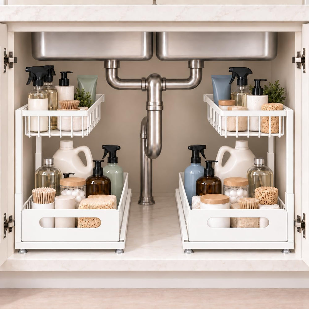 Under Sink Organizer, 2-Tier Pull-Out Metal Drawer, 2 Pack