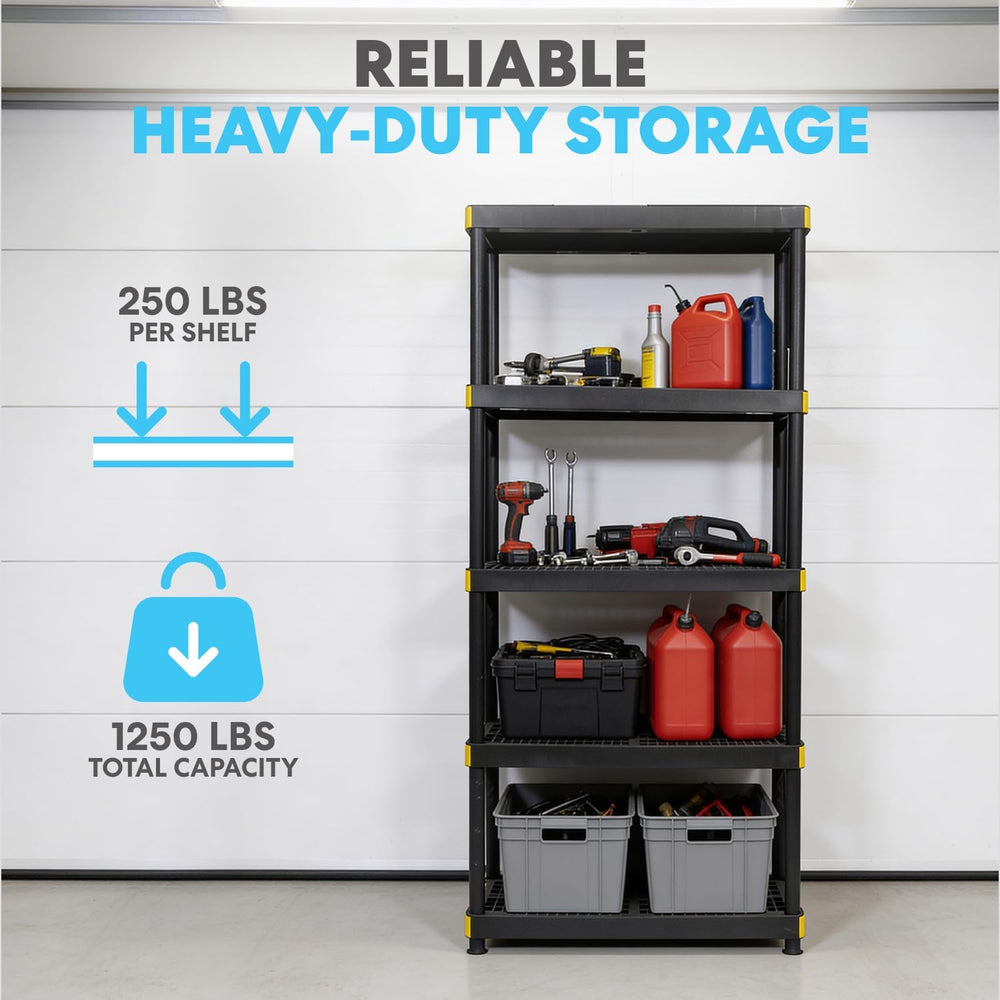 Simpli-Magic 5-Tier Heavy Duty Plastic Storage Shelving Unit, Garage & Ou...