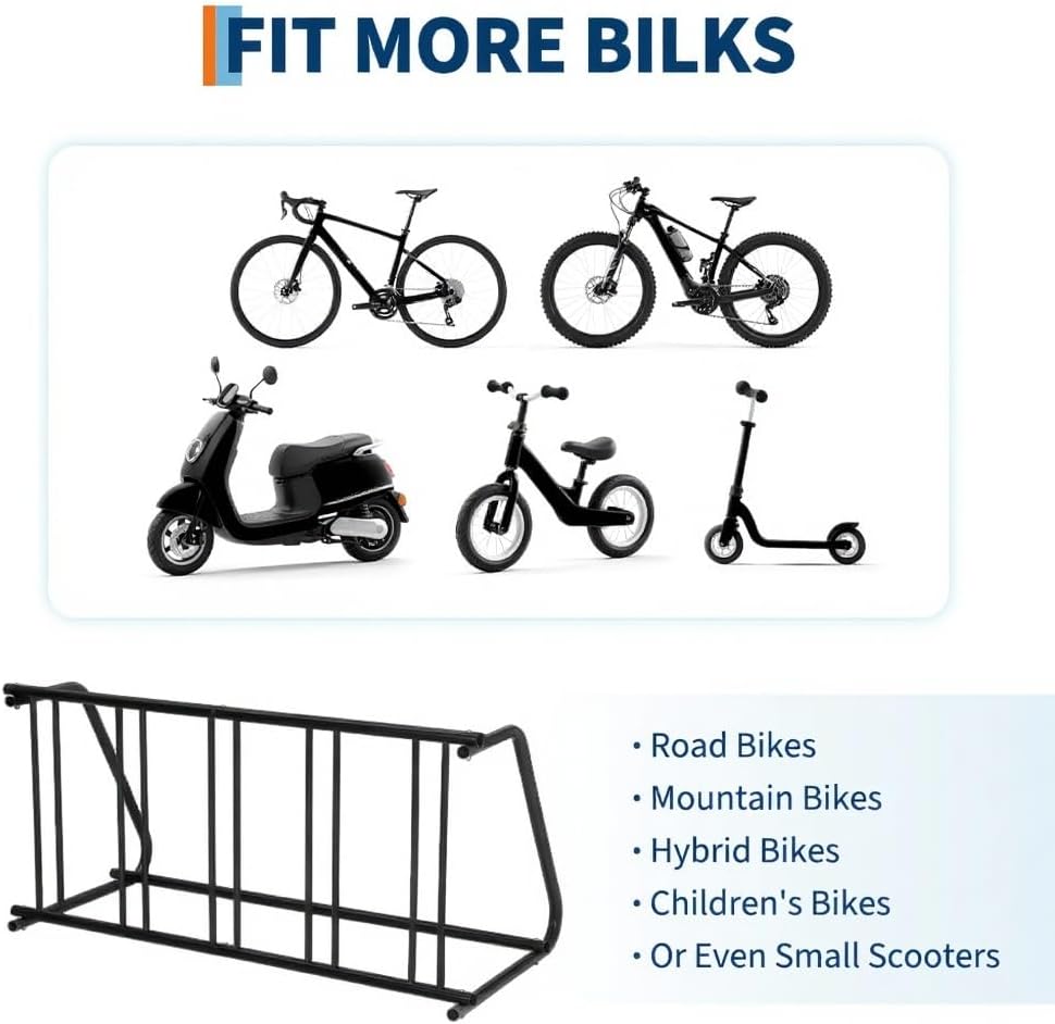 GarveeTech Commercial Grid Floor Bike Rack,Single-Side 5-Bike Rack 60 in L,Gr...