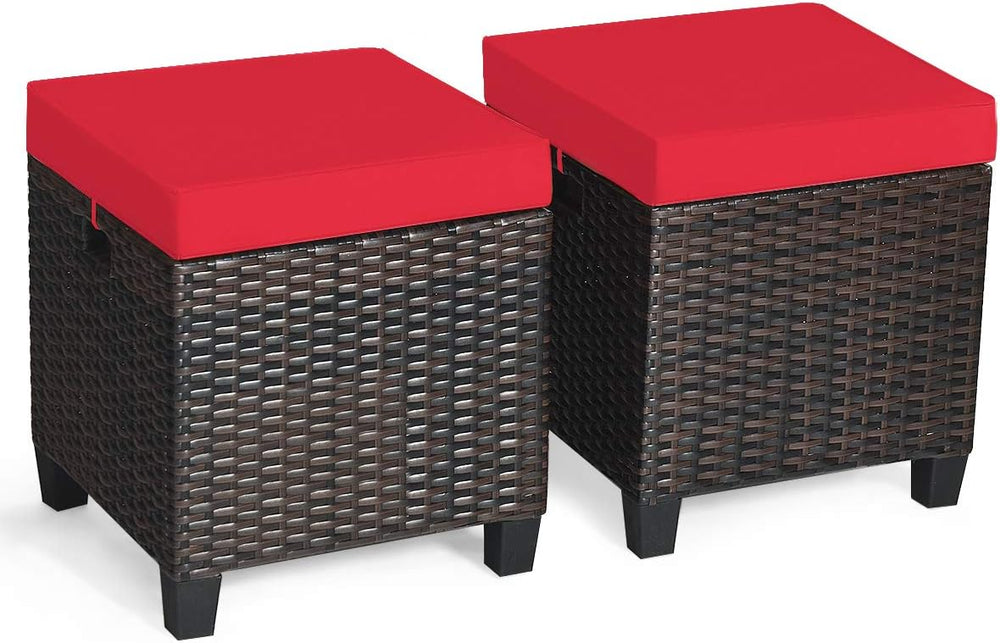 Tangkula 2 Pieces Outdoor Patio Ottoman, All Weather Rattan Wicker Ottoman Se...