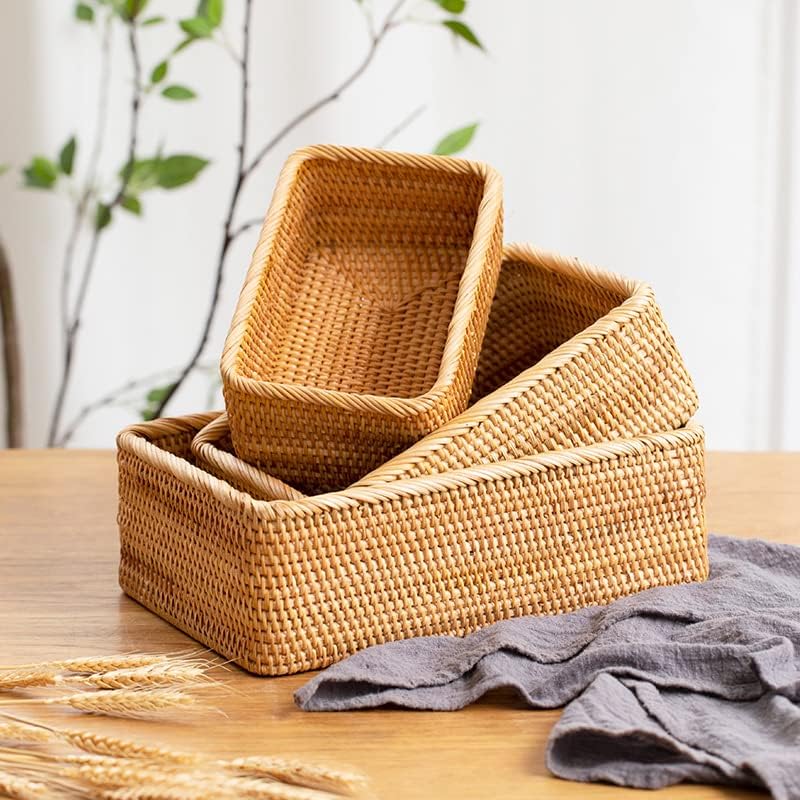 Rattan Storage Baskets, Wicker Baskets for Organizing, Hand Woven Fruit Baske...