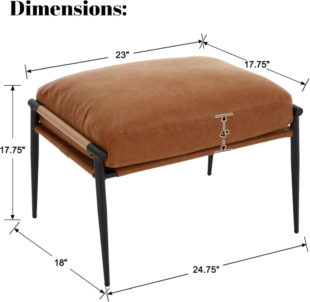 DUOMAY Cute PU Leather Single Footrest, Upholstered Footstool with Black Meta...