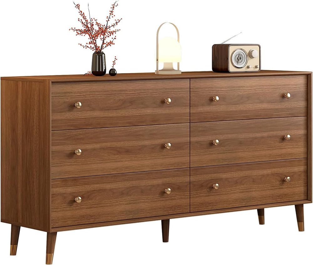 Messenya Dresser for Bedroom, 55 Inch 6 Drawer Wooden Chest of Drawers