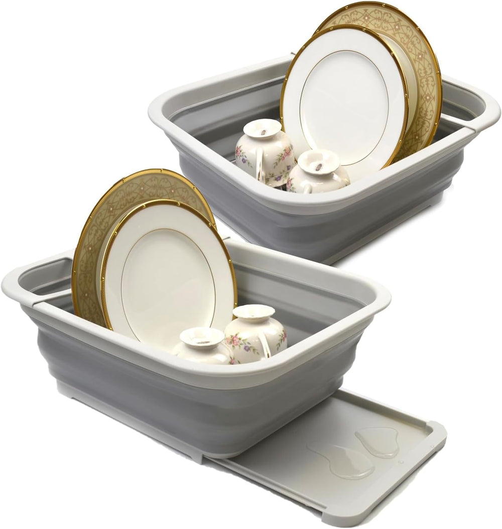 SAMMART Set of 2 Collapsible Dish Drainer with Drainer Board - Foldable Dryin...
